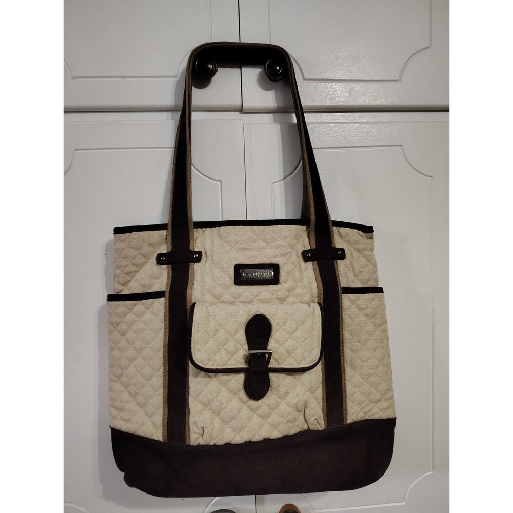 Vera Bradley  Large Suede and Quilted Khaki Brown Bag Tote